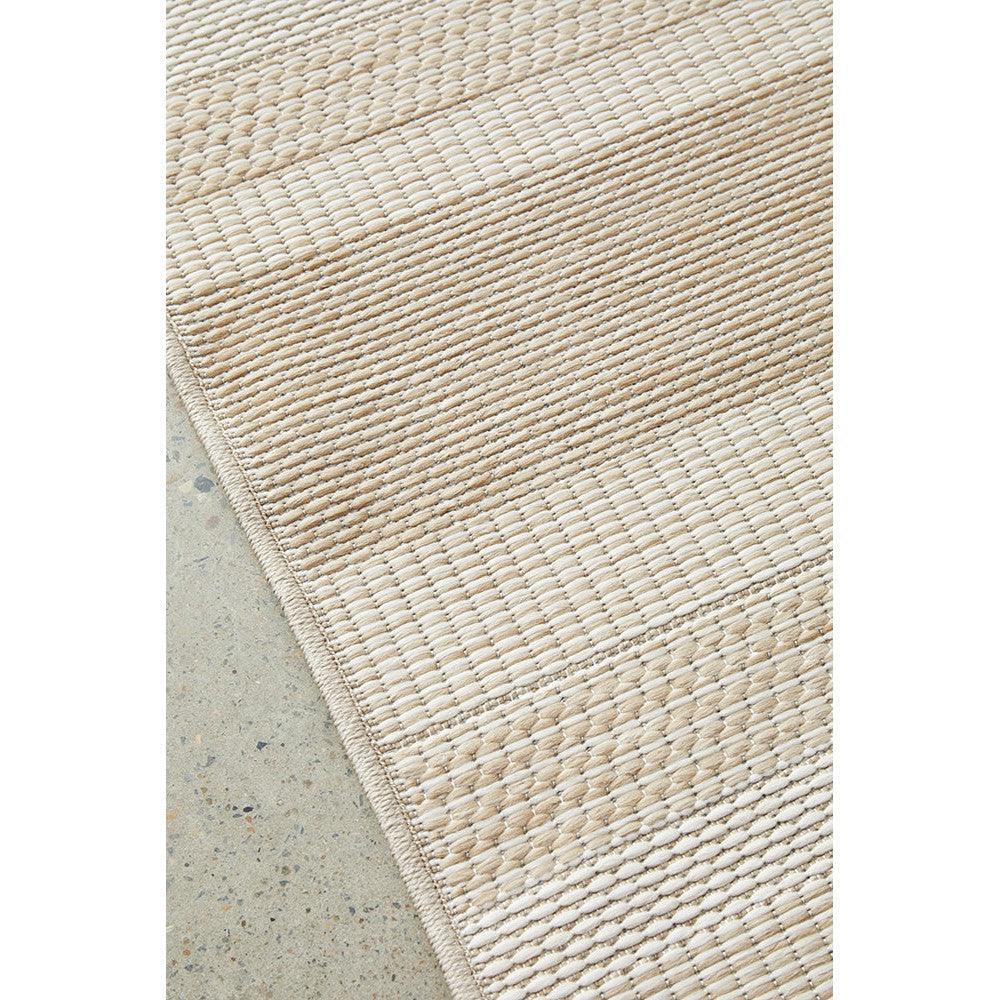 Patios Tilda Natural Runner Rug featuring striped woven texture in cream, beige and taupe on natural background, indoor-outdoor rug