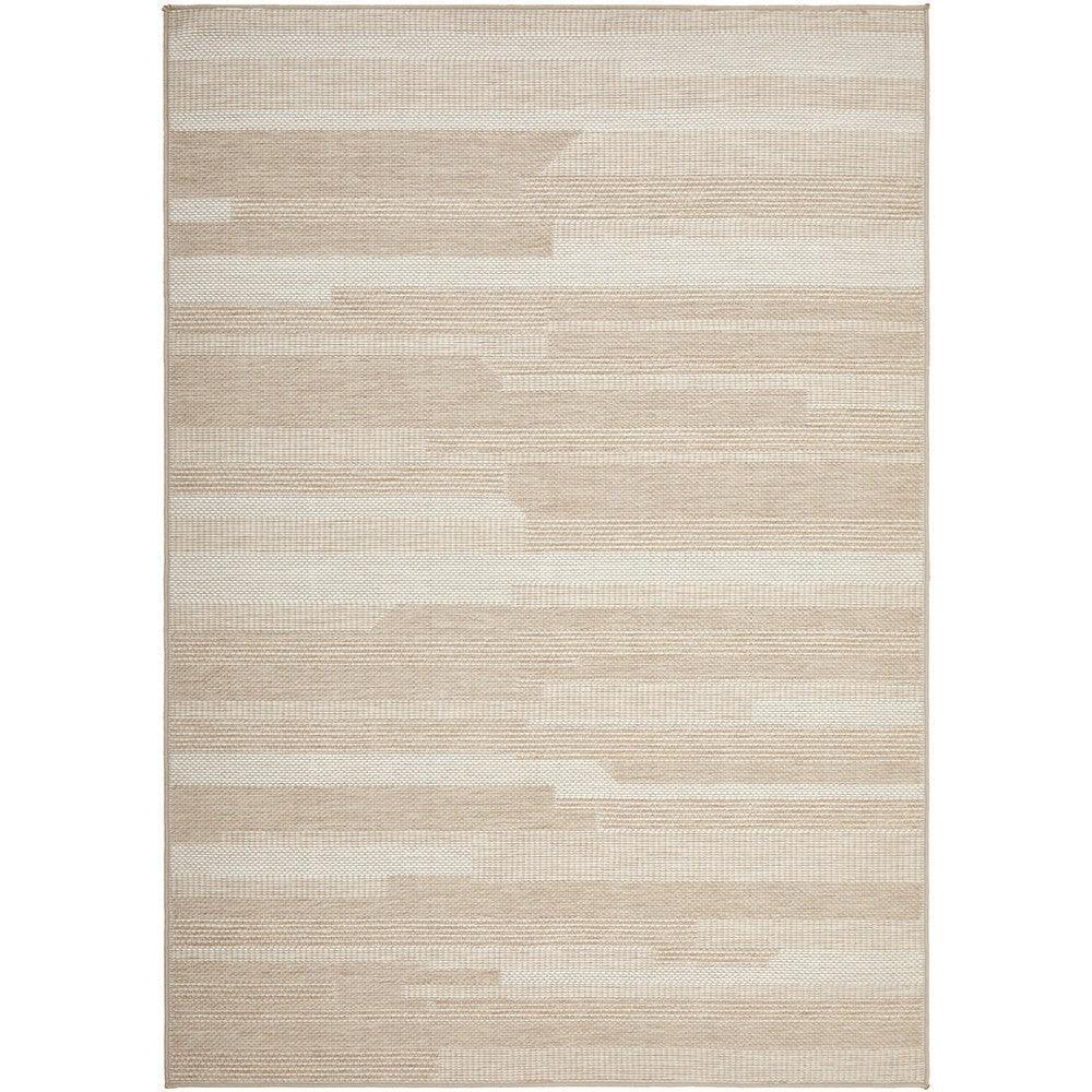 Patio Tilda Natural Indoor-Outdoor Rug featuring striped pattern in beige, taupe and cream on natural background, machine-made polypropylene