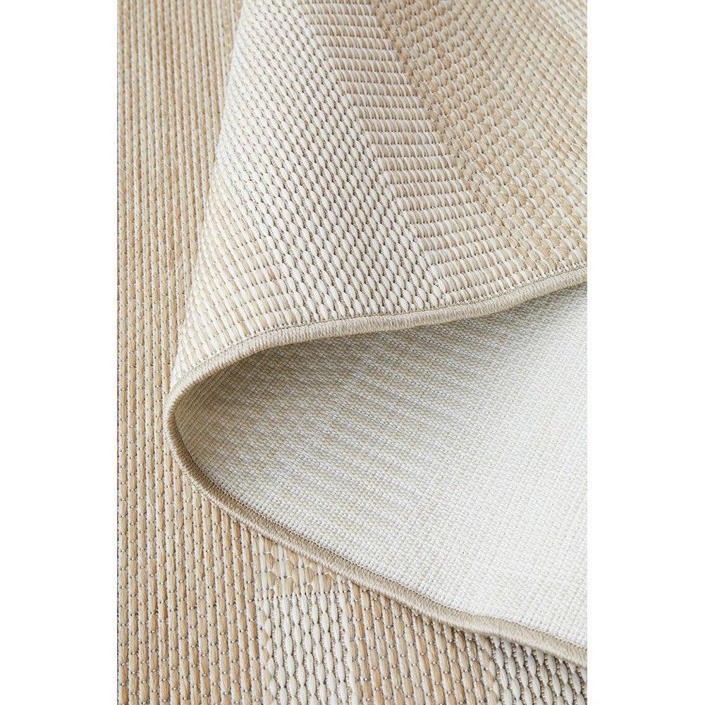 Patio Tilda Natural Indoor-Outdoor Rug featuring striped textured weave in cream, beige and tan on beige background, power-loomed polypropylene