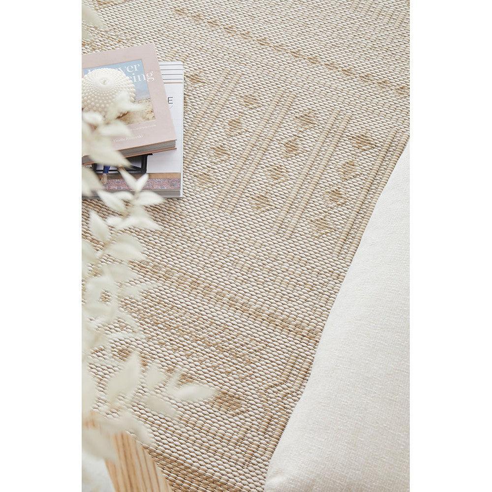 Patio Ziggy Natural Runner rug featuring woven striped pattern in beige, taupe and cream on natural background, hand-woven jute
