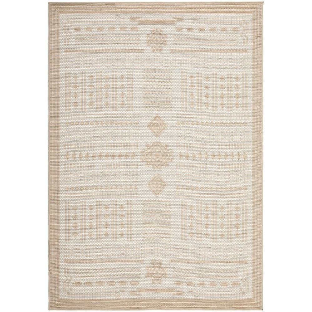 Patio Ziggy Natural Indoor-Outdoor Rug featuring geometric diamond pattern in cream, ivory and taupe on beige, machine-made polypropylene