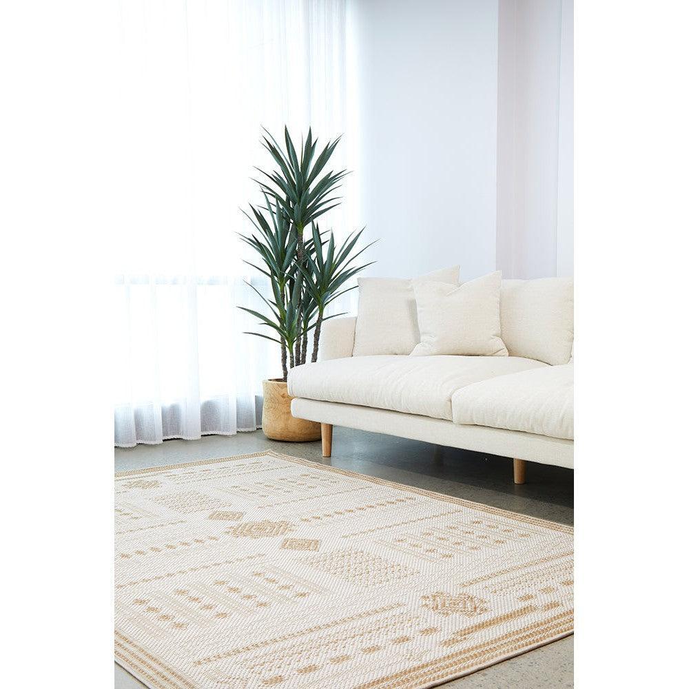 Patio Ziggy Natural Indoor-Outdoor Rug featuring geometric zigzag pattern in cream, beige and taupe on ivory background, machine-made polypropylene