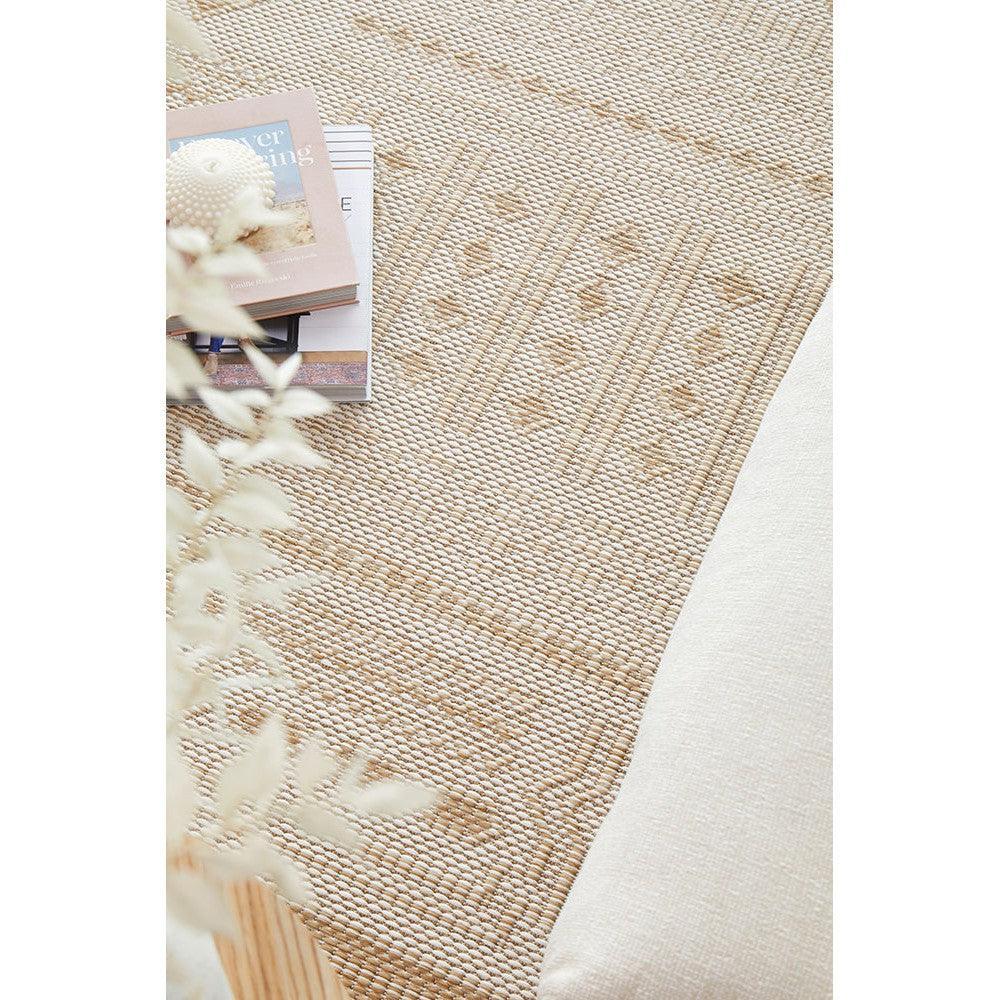 Patio Ziggy Natural Indoor-Outdoor Rug featuring subtle woven zigzag in beige, cream and tan on natural background, power-loomed polypropylene