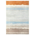 Revive Brody Tan Washable Rug featuring abstract stripes in burnt orange, cream, pale blue and taupe on cream background, power-loomed polypropylene