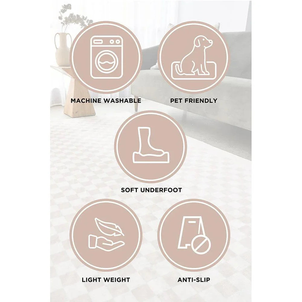 Revive Isla Marble Washable Rug featuring marble pattern in ivory, blush pink, taupe on beige background, machine-washable polypropylene blend