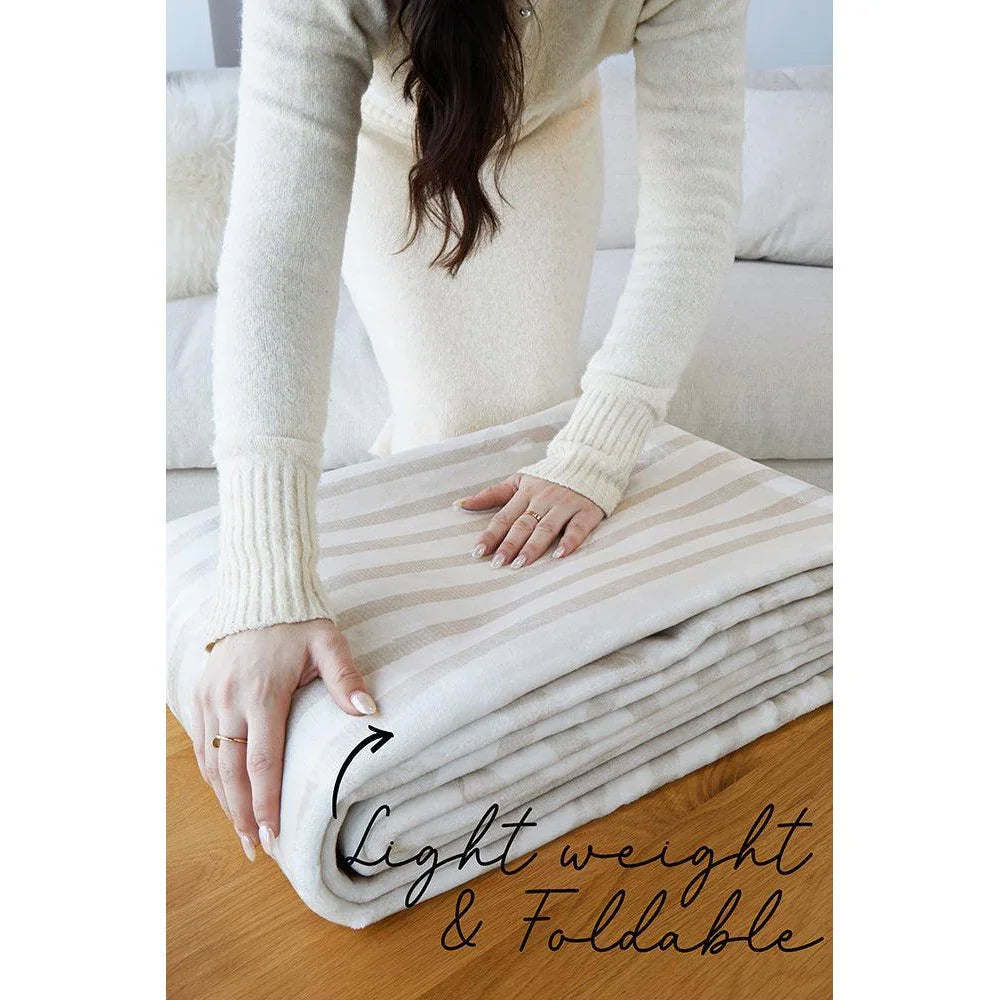 Revive Jett Natural Washable Rug featuring beige and ivory striped pattern on cream background, foldable fabric rug by Rug Culture