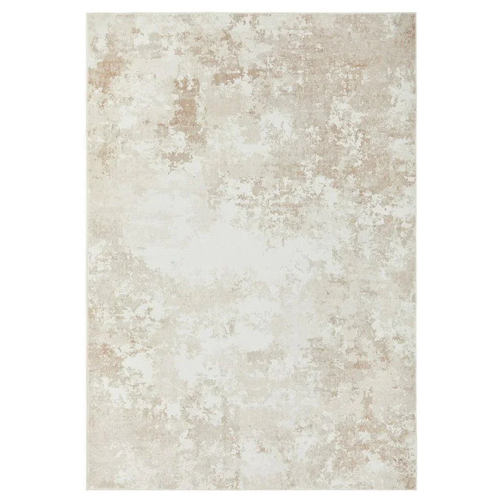 Revive Kacie Natural Washable Rug featuring abstract mottled pattern in cream, beige and tan on cream, machine-made polyester blend