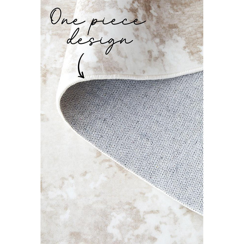 Revive Kacie Natural Washable Rug featuring woven texture in light grey and charcoal on cream-beige background, machine-washable polypropylene