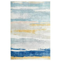 Revive Tyler Multi Washable Rug featuring abstract coastal stripe in navy, sky blue, cream and gold on light beige, machine-woven polyester