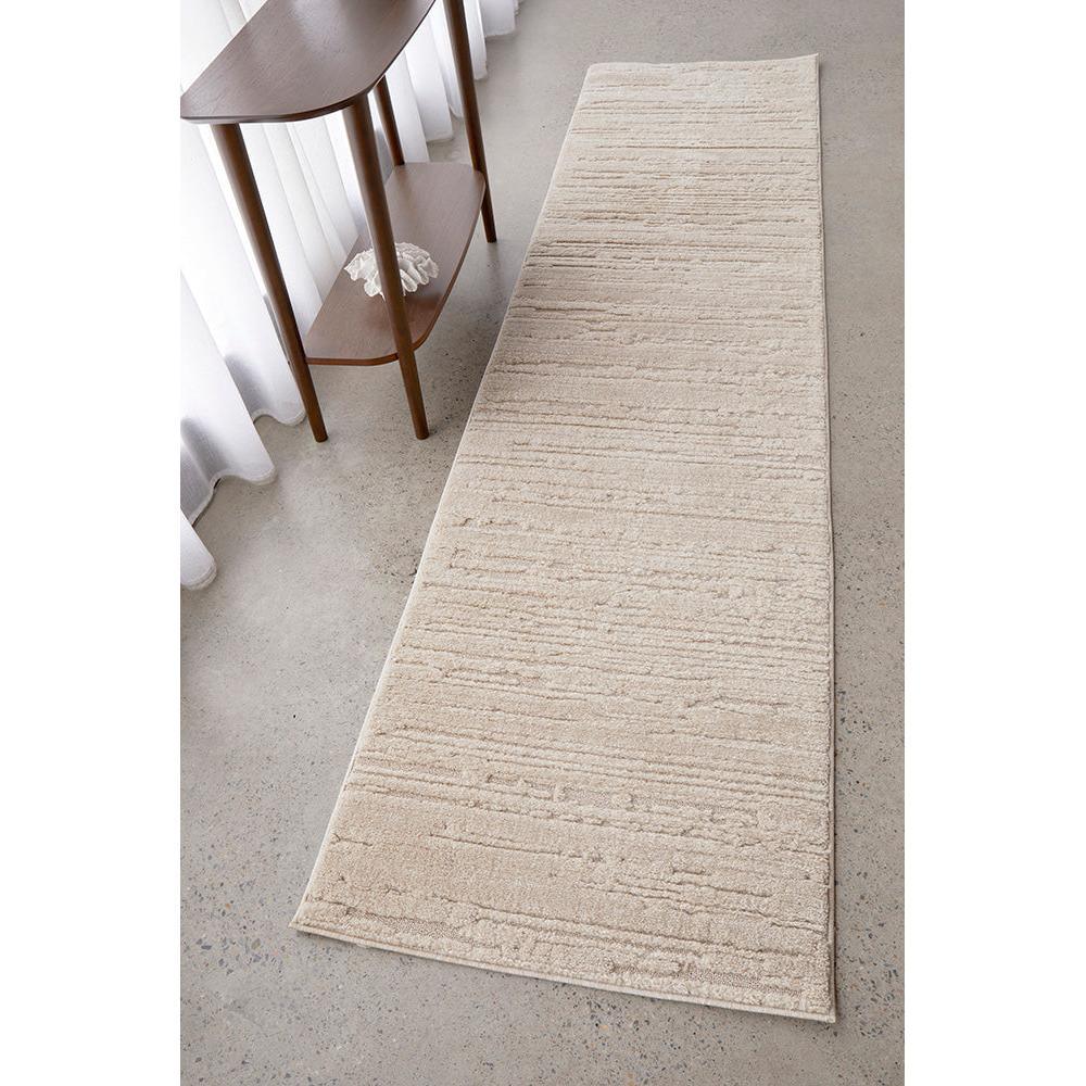 Serenade Ezra Natural Runner Rug featuring subtle linear stripe in beige, cream and taupe on ivory, hand-tufted wool
