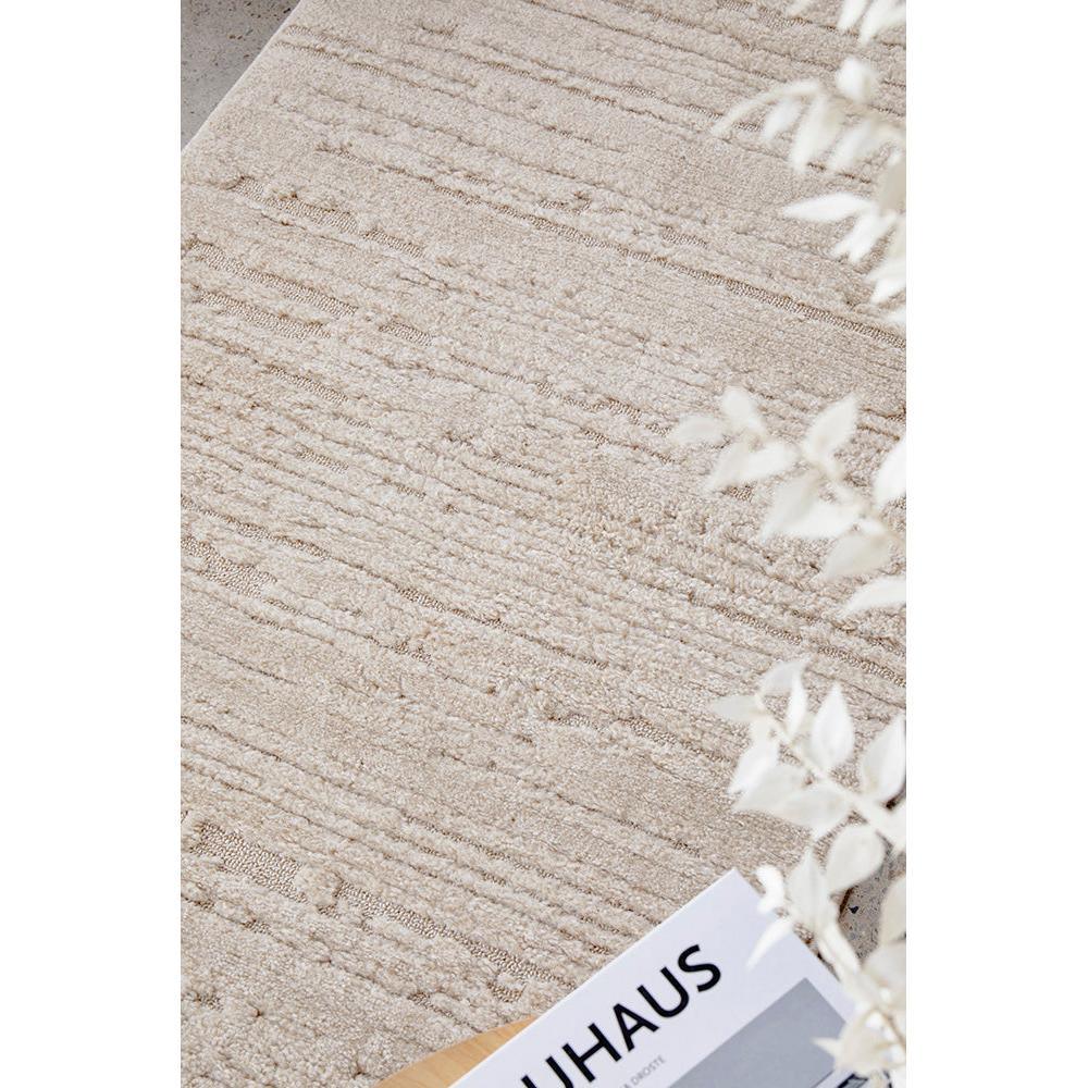 Serenade Ezra Natural Runner Rug featuring a textured striped pattern in cream, beige and taupe on natural beige, hand-tufted wool