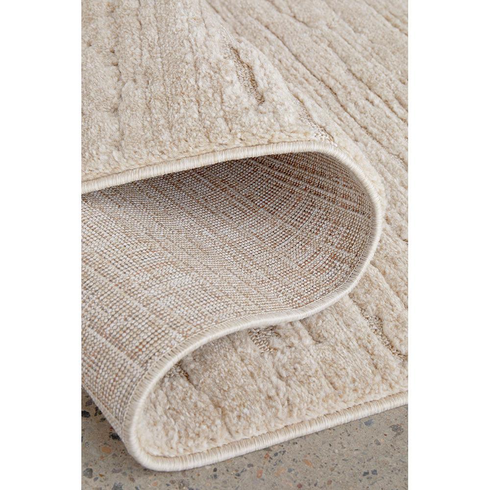 Serenade Ezra Runner Rug featuring shaggy textured pile in cream, ivory and taupe on light grey background, hand-tufted wool