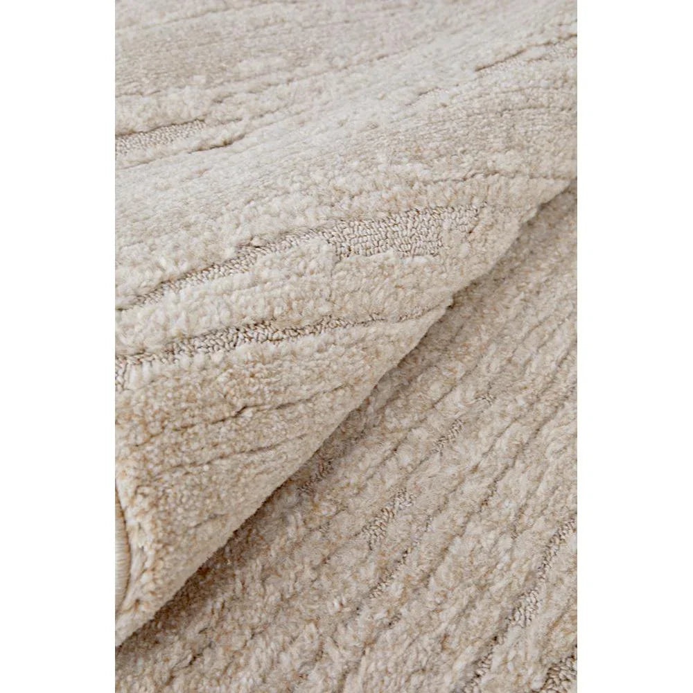 Serenade Ezra Natural Runner Rug featuring textured stripe pattern in ivory, beige and taupe on cream background, hand-tufted wool