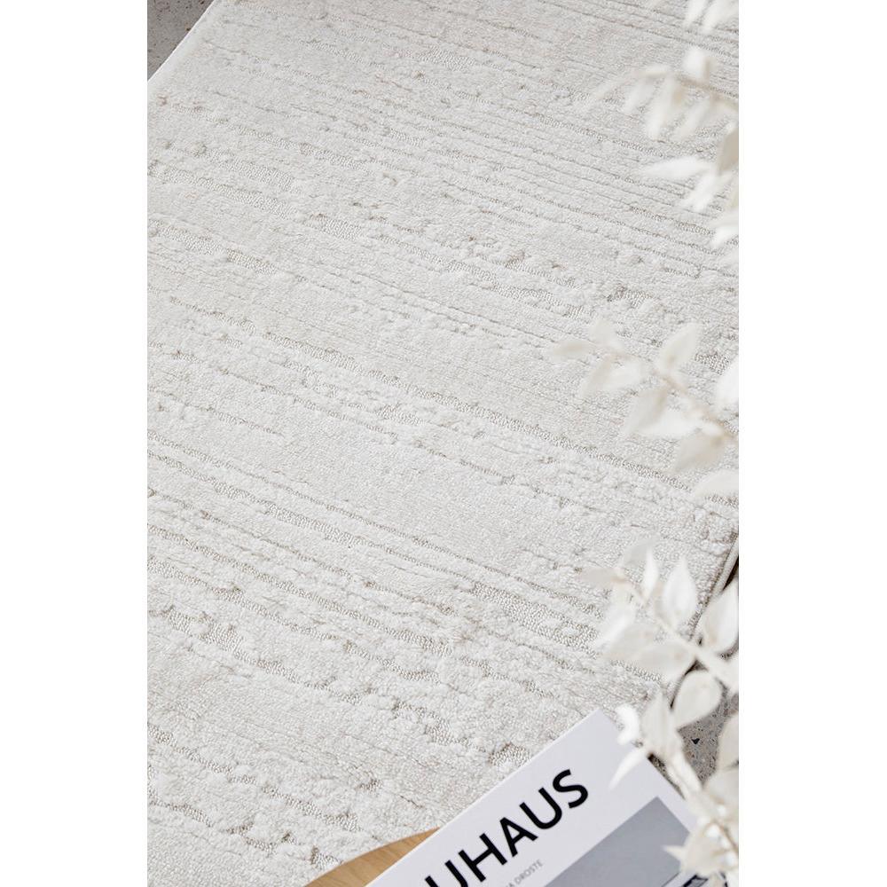 Serenade Ezra White Runner Rug featuring contemporary linear pattern in ivory and cream on white background, machine-made polyester