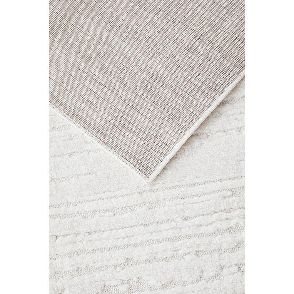 Serenade Ezra White Runner Rug featuring contemporary linear pattern in ivory, cream and beige on ivory background, machine-woven polypropylene