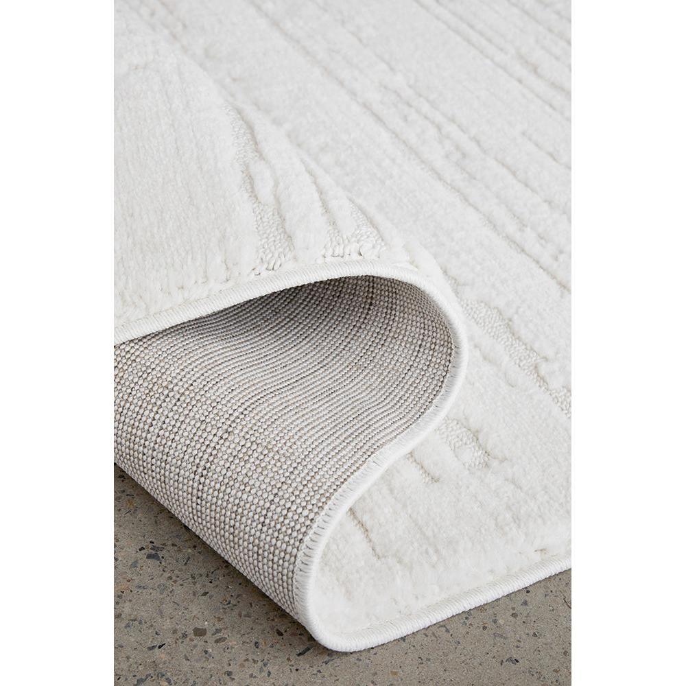 Serenade Ezra White Runner Rug featuring contemporary linear pattern in cream and ivory on white background, machine-woven polyester