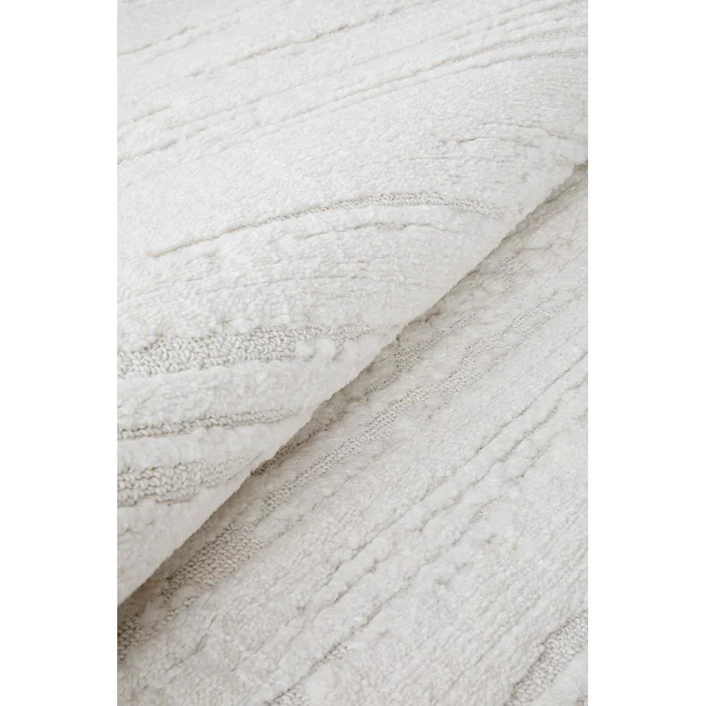 Serenade Ezra White Runner Rug featuring contemporary textured stripe pattern in ivory, cream and light taupe on white background, hand-tufted wool