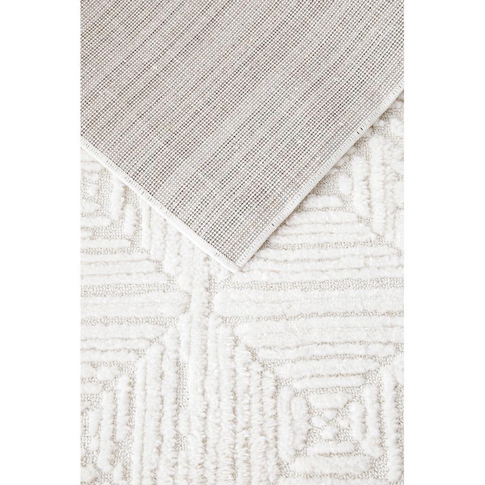 Serenade Shilo White Runner Rug featuring textured geometric pattern in ivory and cream on white, machine-woven wool blend