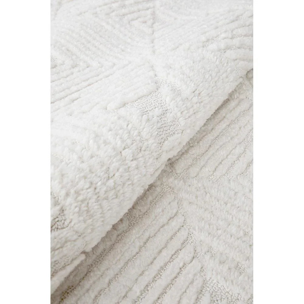Serene Serenade Shilo White Runner Rug featuring textured striped pattern in white on ivory background, hand-tufted wool