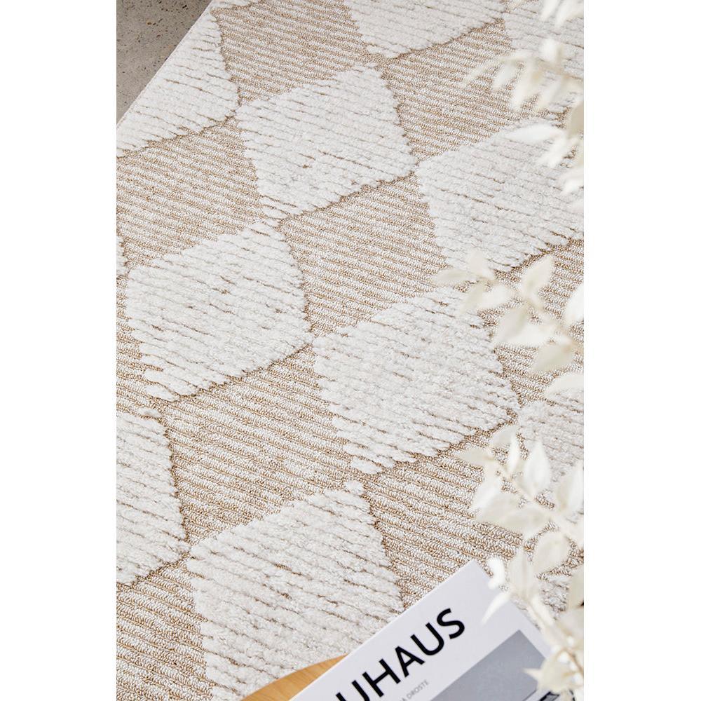 Serene Yuri Natural Runner Rug featuring geometric diamond pattern in cream, beige and ivory on natural background, machine-made polyester