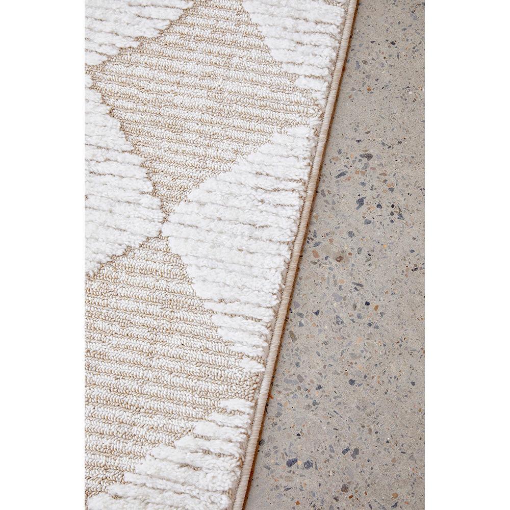 Serenade Yuri Natural Runner Rug featuring diamond pattern in cream and beige on light gray background, hand-tufted wool