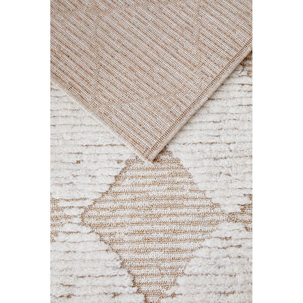 Serene Yuri Natural Runner Rug featuring geometric diamond motif in tan, beige and cream on ivory background, hand-tufted wool