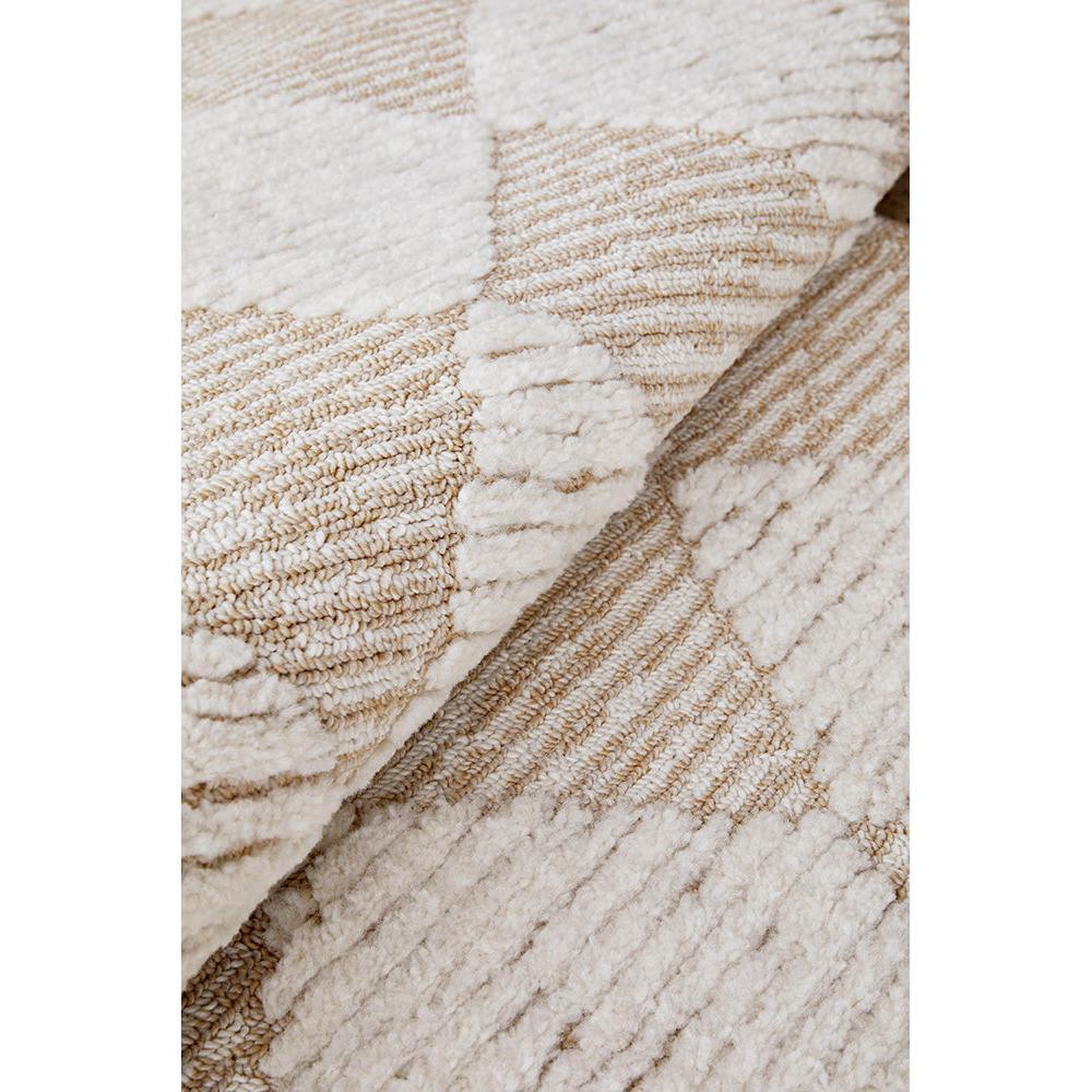 Serenade Yuri Runner Rug featuring geometric patchwork in cream, beige and taupe on ivory background, machine-woven wool