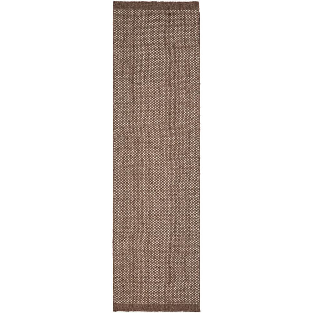 Steph And Gian Bark Walnut Runner Rug featuring textured weave in walnut brown, dark brown and taupe on white background, machine-woven wool