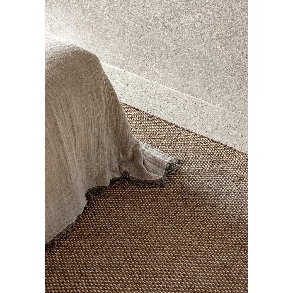 Steph And Gian Bark Walnut Rug featuring woven texture in walnut brown and taupe on cream background, hand-woven jute