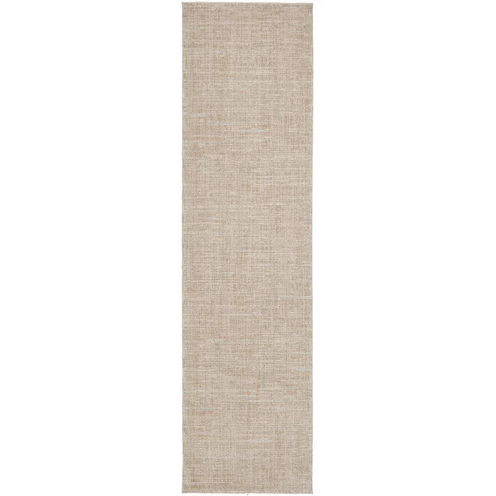 Steph And Gian Birch Flax Runner Rug featuring textured weave in beige, flax and taupe on beige background, woven flax