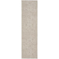 Steph And Gian Flora Husk Runner Rug featuring distressed pattern in beige, taupe and cream on white; hand-tufted wool