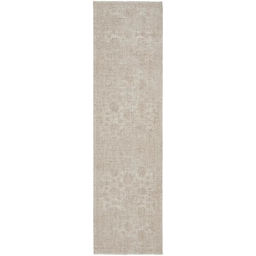 Steph And Gian Flora Husk Rug featuring delicate distressed pattern in beige, taupe and cream on white, hand-tufted wool