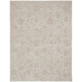 Steph & Gian Flora Husk Rug featuring floral pattern in ivory, beige and taupe on white backdrop, hand-tufted wool