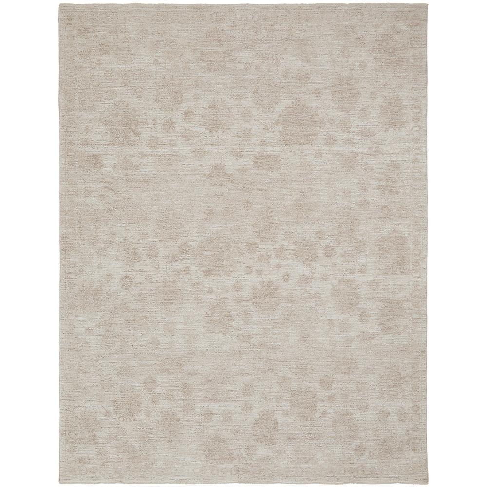 Steph & Gian Flora Husk Rug featuring floral pattern in ivory, beige and taupe on white backdrop, hand-tufted wool