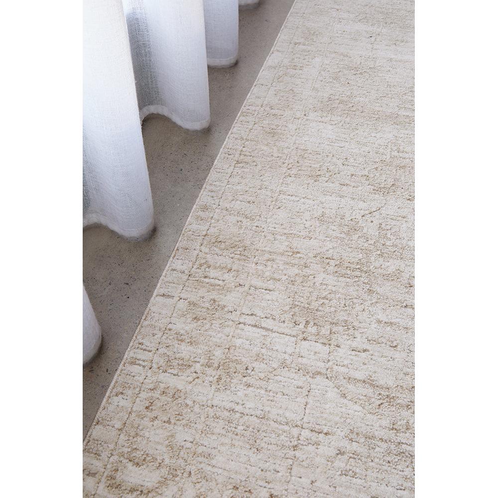 Steph And Gian Flora Husk Rug featuring abstract grid in cream, beige and taupe on beige background, hand-woven wool