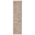 Steph And Gian Meadow Cardamom Runner Rug featuring distressed pattern in chestnut brown, taupe and cream on white background, hand-tufted wool