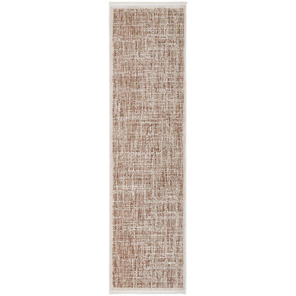 Steph And Gian Meadow Cardamom Runner Rug featuring distressed pattern in chestnut brown, taupe and cream on white background, hand-tufted wool
