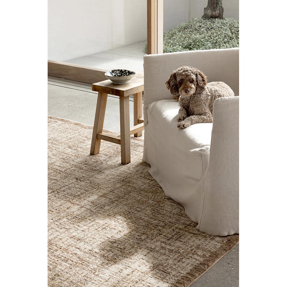 Steph And Gian Meadow Malt Rug featuring distressed abstract pattern in cream, beige, taupe and light brown on ivory background, hand-tufted wool