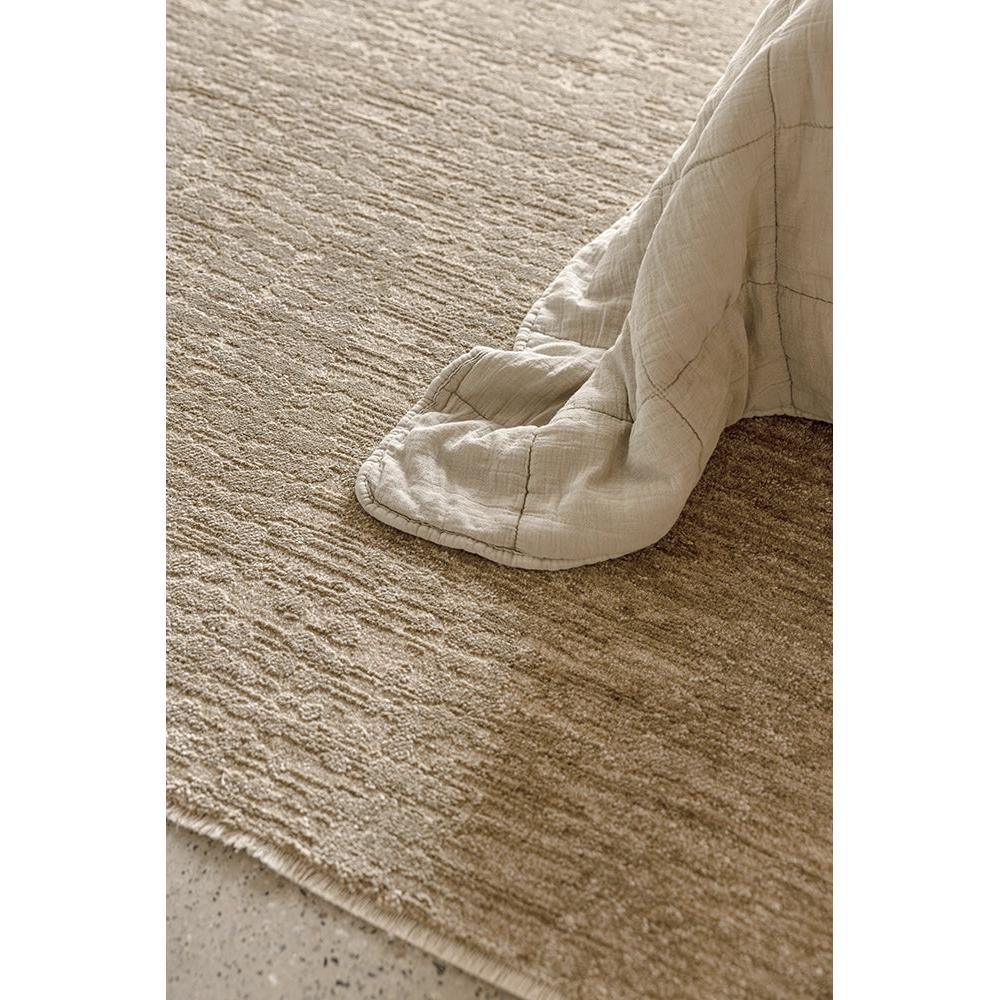 Steph And Gian Willow Wheat Rug featuring textured weave in wheat, beige and taupe on cream background, hand-tufted wool