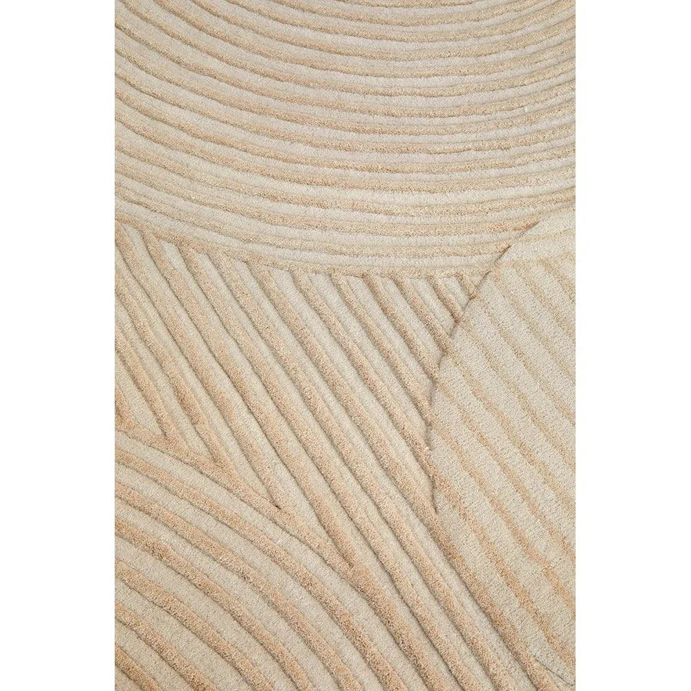 Summit Archie Beige Rug featuring abstract swirl stripe pattern in beige, cream and taupe on cream background, hand-tufted wool