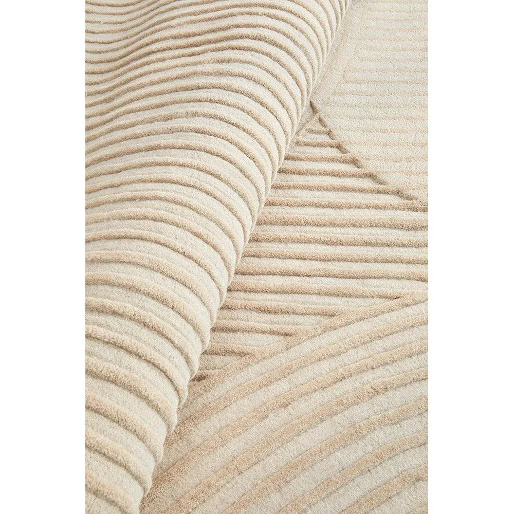 Summit Archie Beige Rug featuring ribbed striped texture in cream and beige on light ivory background, woven wool