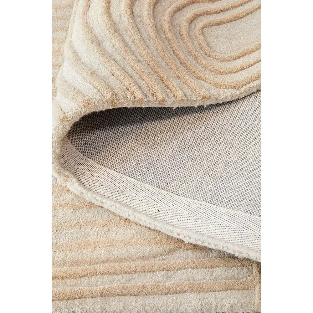 Summit Archie Beige Rug featuring plush wavy pattern in beige and cream on soft cream background, hand-tufted wool