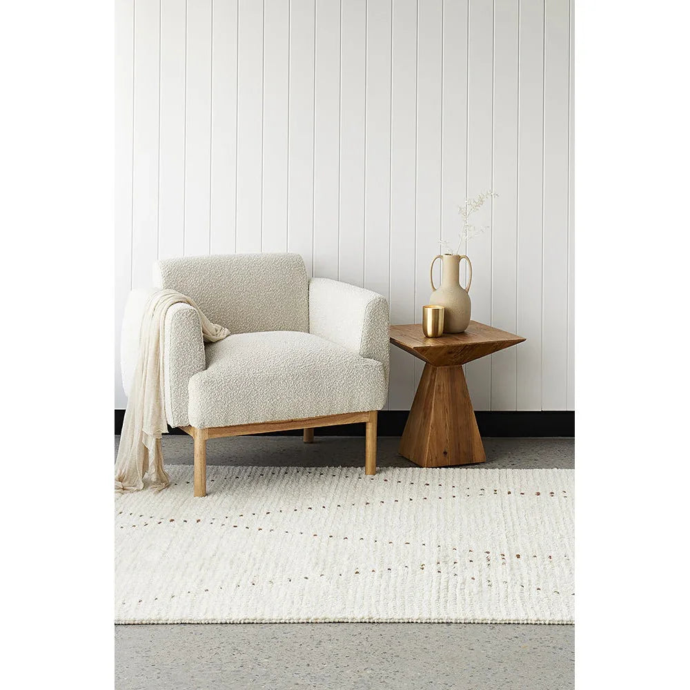 Summit Daina Natural rug featuring textured loop pattern in ivory, cream and beige on light background, hand-tufted wool