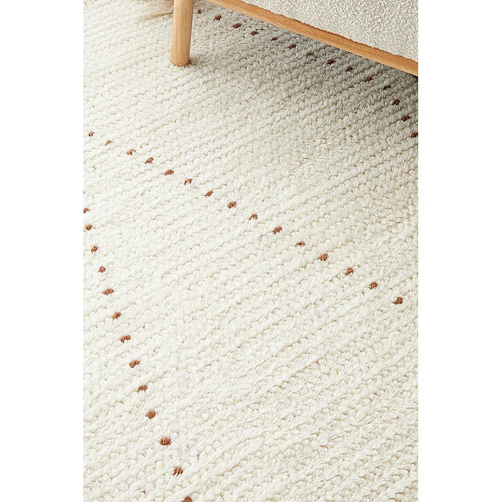 Summit Daina Natural rug featuring subtle dotted stripe in cream, caramel brown on ivory background, hand-tufted wool