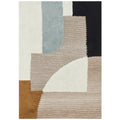 Summit Elroy Multi rug with abstract geometric blocks in cream, beige, taupe, blue-grey, rust and black on off-white, hand-tufted wool