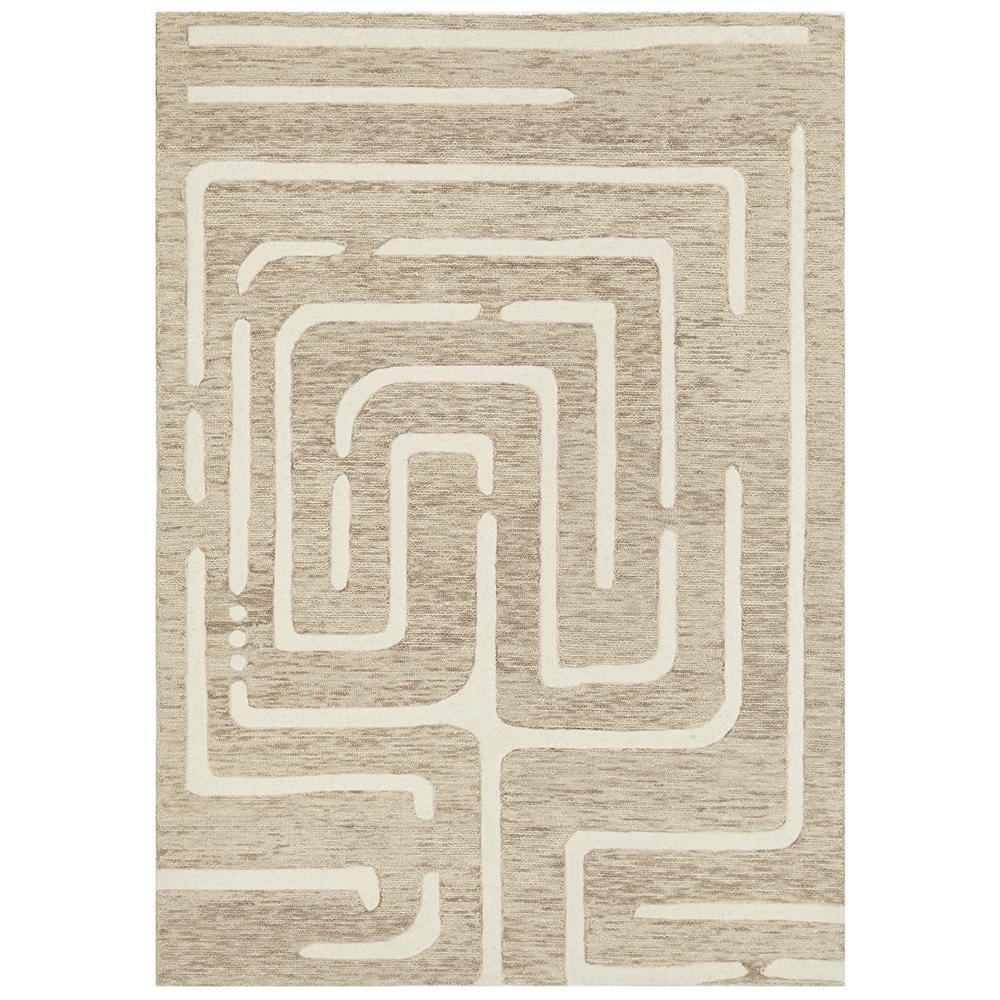 Summit Maze Linen rug featuring geometric maze pattern in ivory and cream on beige linen background, machine-woven