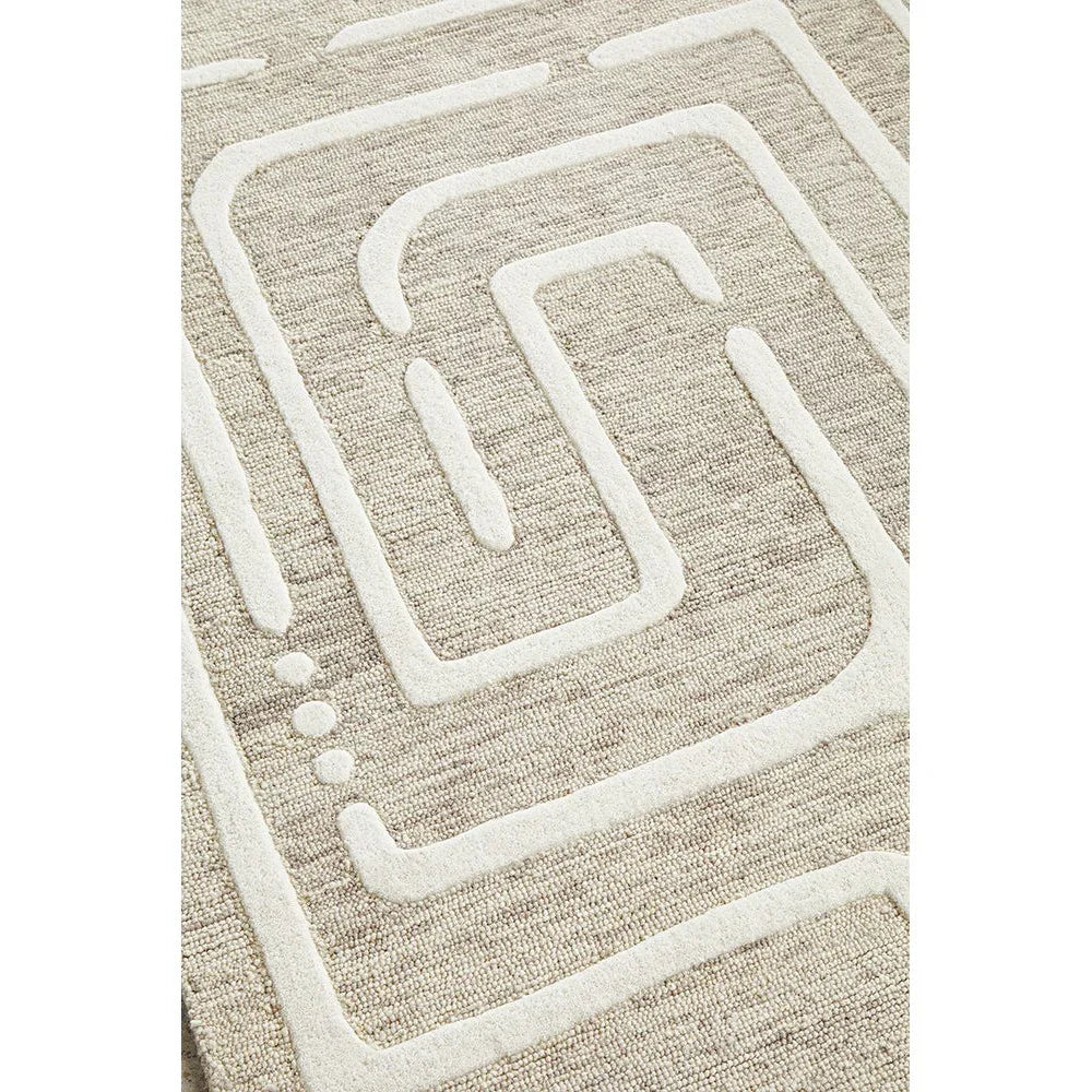 Summit Maze Linen rug featuring geometric maze pattern in ivory on natural beige background, linen construction by Rug Culture