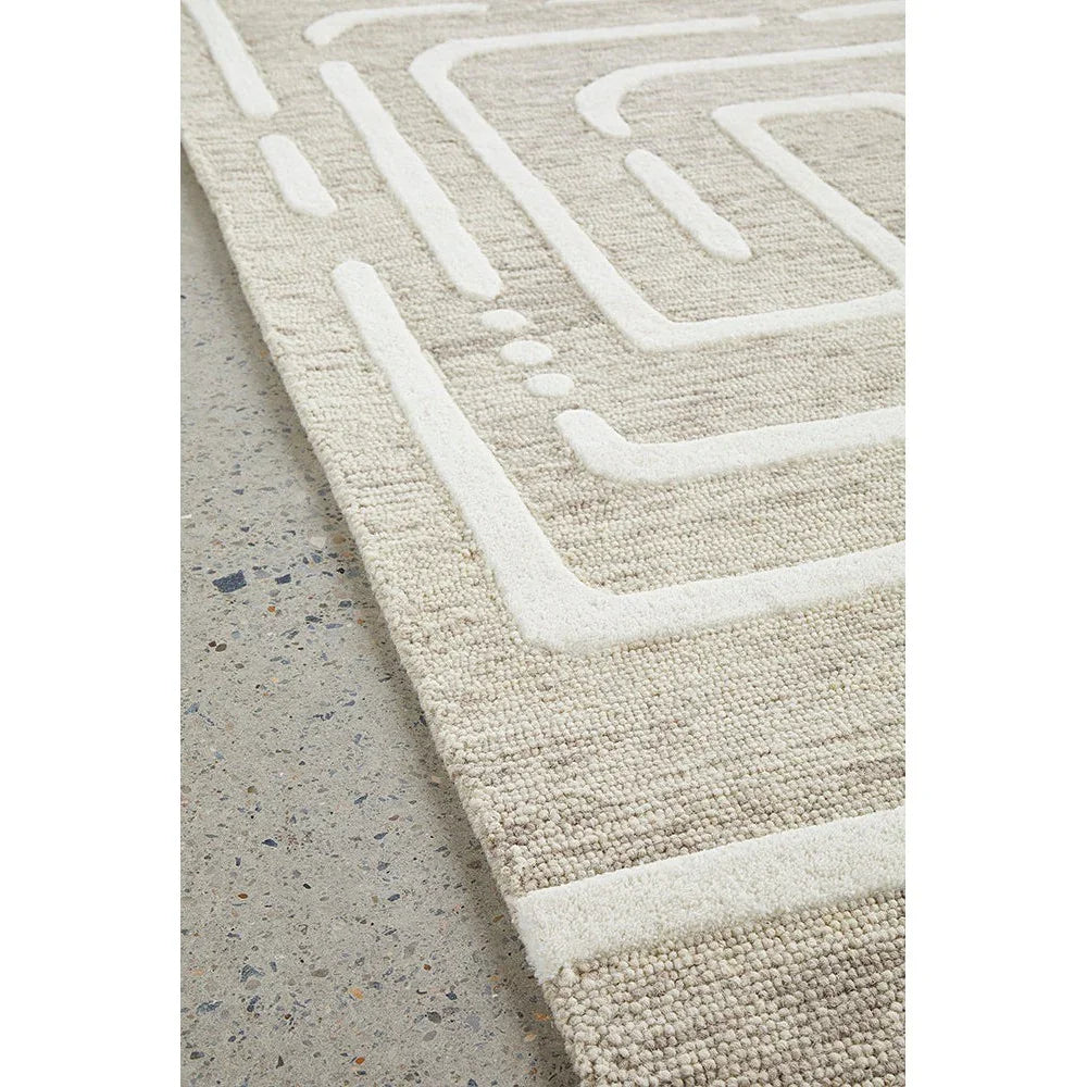 Summit Maze Linen rug featuring ivory maze pattern on natural beige linen, hand-tufted