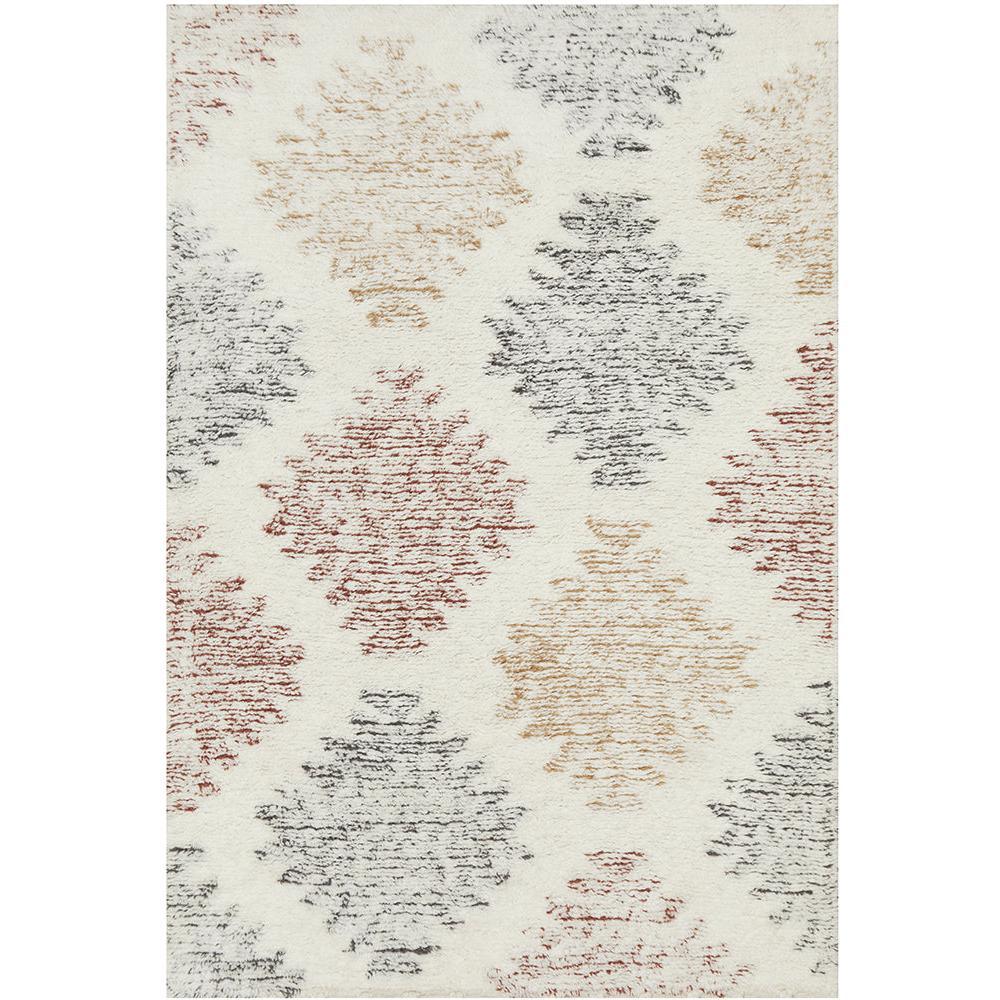 Summit Motif Cream rug featuring geometric diamond pattern in ivory, charcoal, dusty rose, taupe and ochre on cream background, hand-tufted wool