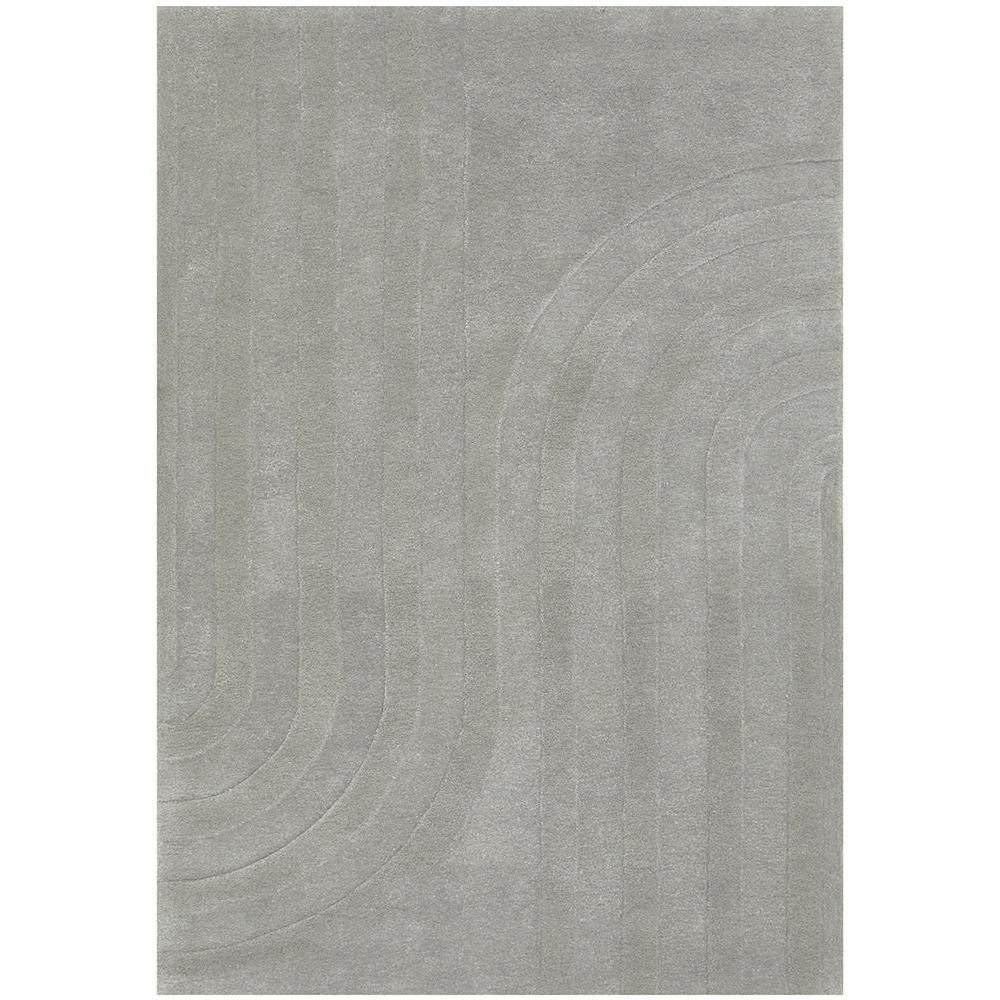Summit Trail Grey rug featuring subtle circular arc pattern in cool grey tones on light grey background, hand-tufted wool
